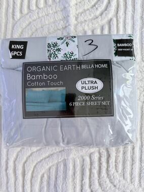 Organic Earth Bella Home All Gray With Pillow Cases Green Floral Sheet Set King
